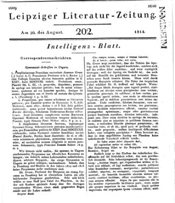 Leipziger Literaturzeitung Samstag 20. August 1814