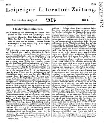 Leipziger Literaturzeitung Montag 22. August 1814