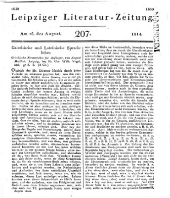 Leipziger Literaturzeitung Freitag 26. August 1814