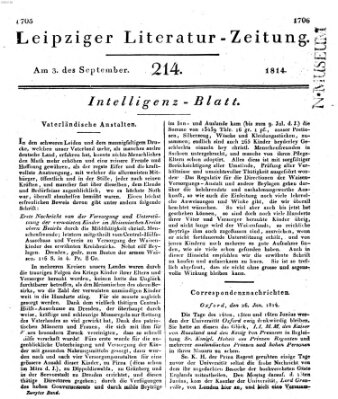 Leipziger Literaturzeitung Samstag 3. September 1814