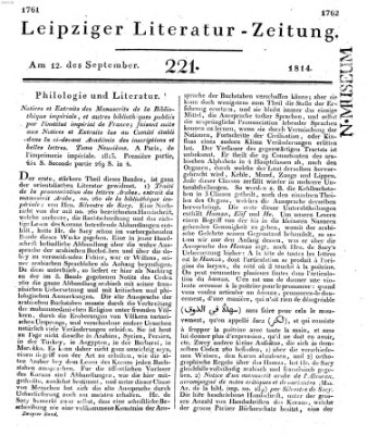 Leipziger Literaturzeitung Montag 12. September 1814