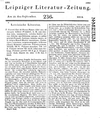 Leipziger Literaturzeitung Donnerstag 29. September 1814