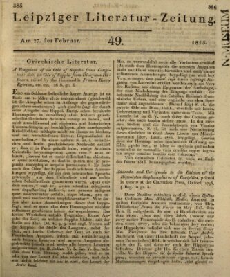 Leipziger Literaturzeitung Montag 27. Februar 1815