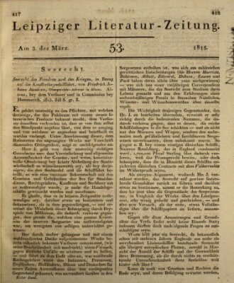 Leipziger Literaturzeitung Freitag 3. März 1815