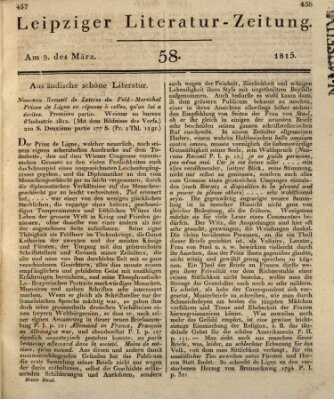 Leipziger Literaturzeitung Donnerstag 9. März 1815