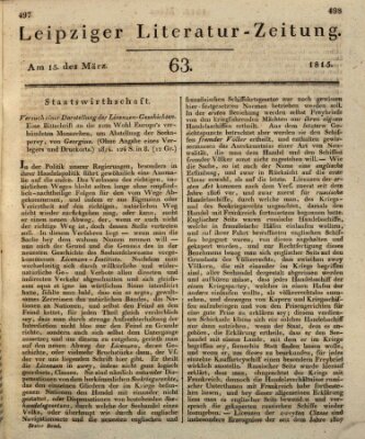 Leipziger Literaturzeitung Mittwoch 15. März 1815