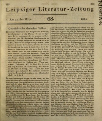 Leipziger Literaturzeitung Dienstag 21. März 1815