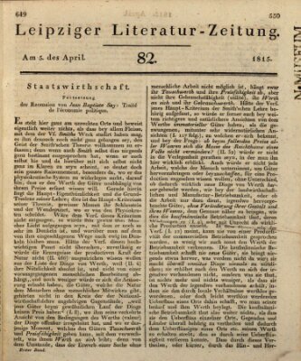 Leipziger Literaturzeitung Mittwoch 5. April 1815