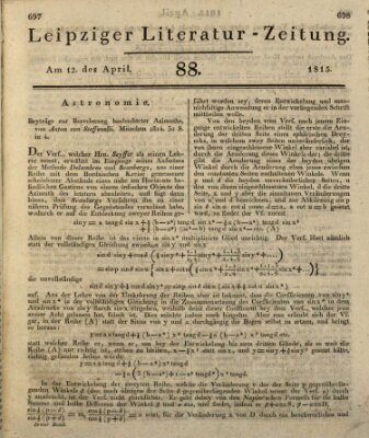 Leipziger Literaturzeitung Mittwoch 12. April 1815