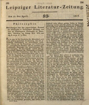 Leipziger Literaturzeitung Donnerstag 13. April 1815