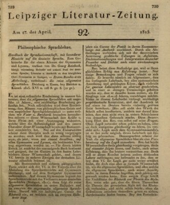 Leipziger Literaturzeitung Montag 17. April 1815