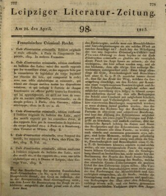 Leipziger Literaturzeitung Montag 24. April 1815