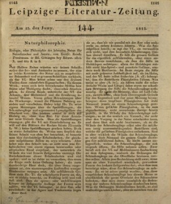 Leipziger Literaturzeitung Donnerstag 15. Juni 1815