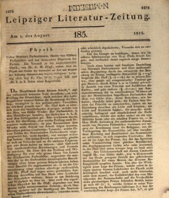 Leipziger Literaturzeitung Dienstag 1. August 1815