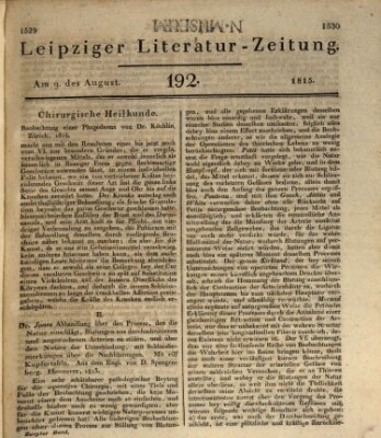 Leipziger Literaturzeitung Mittwoch 9. August 1815