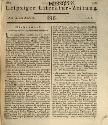 Leipziger Literaturzeitung Montag 14. August 1815