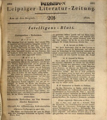 Leipziger Literaturzeitung Samstag 19. August 1815