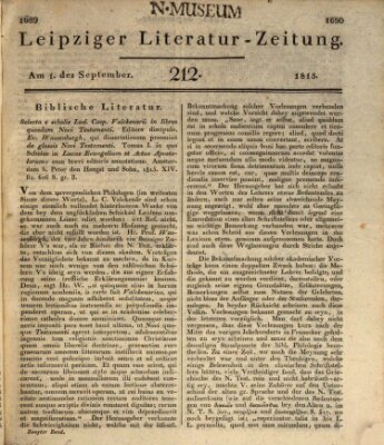 Leipziger Literaturzeitung Freitag 1. September 1815