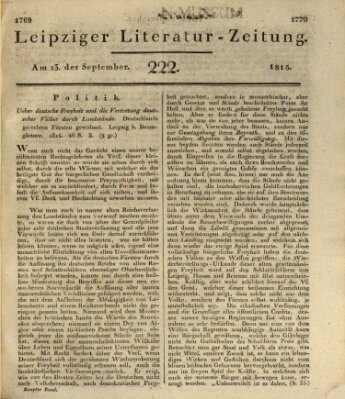 Leipziger Literaturzeitung Mittwoch 13. September 1815