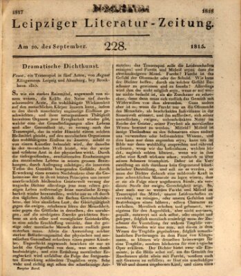 Leipziger Literaturzeitung Mittwoch 20. September 1815