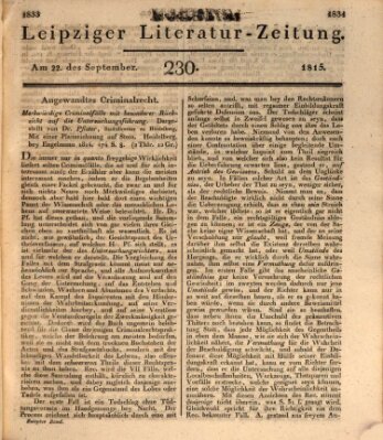 Leipziger Literaturzeitung Freitag 22. September 1815