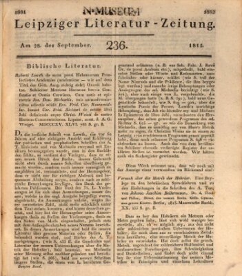 Leipziger Literaturzeitung Donnerstag 28. September 1815