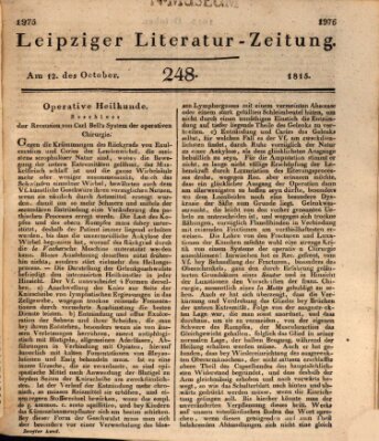 Leipziger Literaturzeitung Donnerstag 12. Oktober 1815