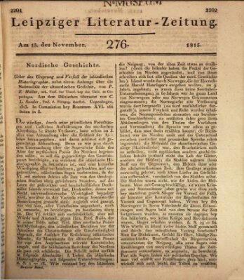 Leipziger Literaturzeitung Montag 13. November 1815