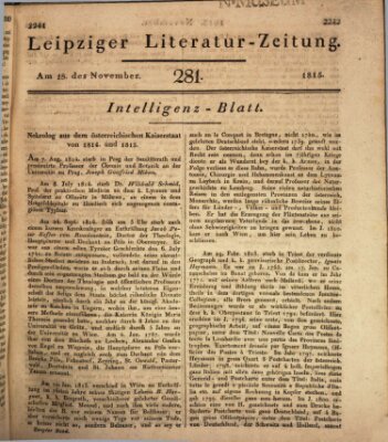 Leipziger Literaturzeitung Samstag 18. November 1815