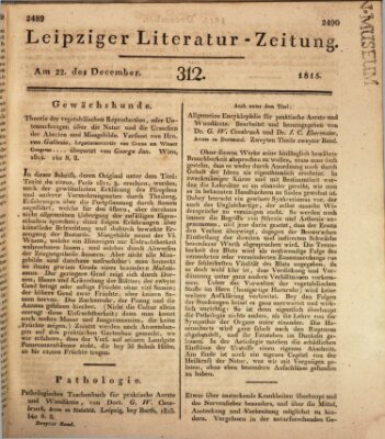 Leipziger Literaturzeitung Freitag 22. Dezember 1815