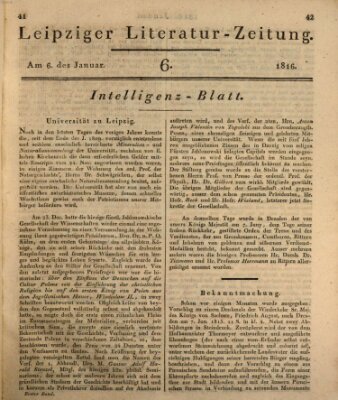 Leipziger Literaturzeitung Samstag 6. Januar 1816