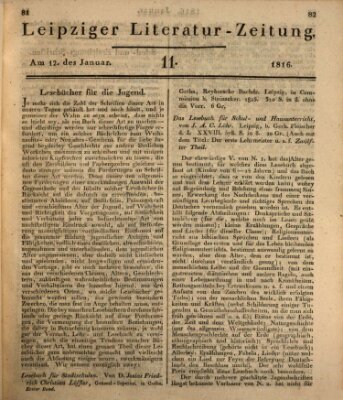 Leipziger Literaturzeitung Freitag 12. Januar 1816