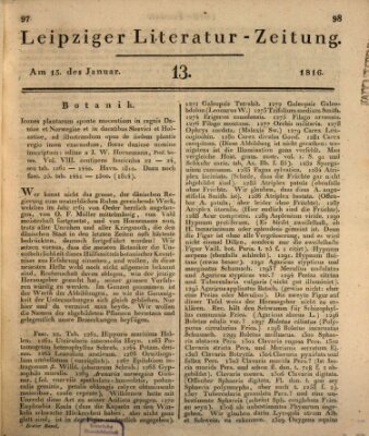 Leipziger Literaturzeitung Montag 15. Januar 1816