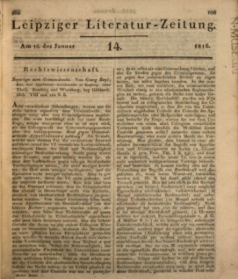 Leipziger Literaturzeitung Dienstag 16. Januar 1816