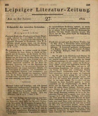 Leipziger Literaturzeitung Mittwoch 31. Januar 1816