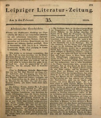 Leipziger Literaturzeitung Freitag 9. Februar 1816