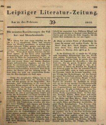 Leipziger Literaturzeitung Mittwoch 14. Februar 1816