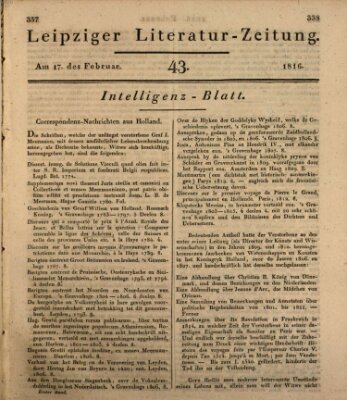 Leipziger Literaturzeitung Samstag 17. Februar 1816