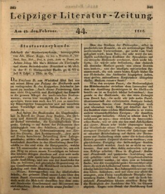 Leipziger Literaturzeitung Montag 19. Februar 1816