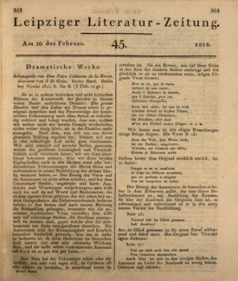 Leipziger Literaturzeitung Dienstag 20. Februar 1816