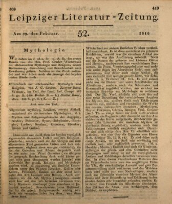 Leipziger Literaturzeitung Donnerstag 29. Februar 1816