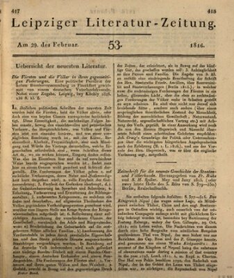 Leipziger Literaturzeitung Donnerstag 29. Februar 1816