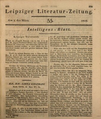 Leipziger Literaturzeitung Samstag 2. März 1816