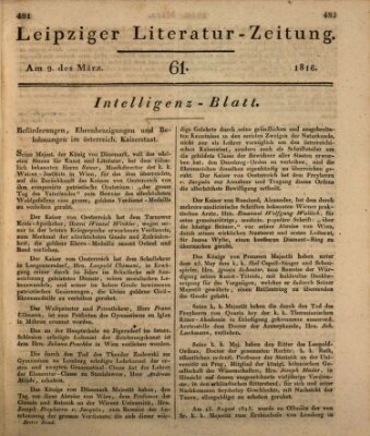 Leipziger Literaturzeitung Samstag 9. März 1816