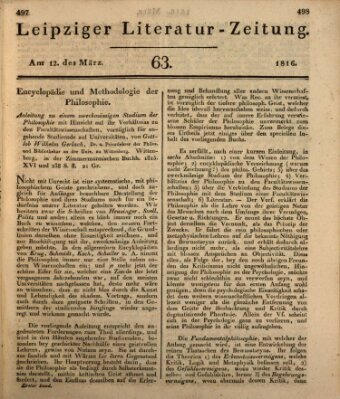 Leipziger Literaturzeitung Dienstag 12. März 1816