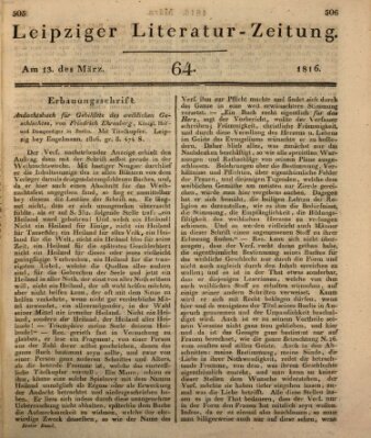 Leipziger Literaturzeitung Mittwoch 13. März 1816