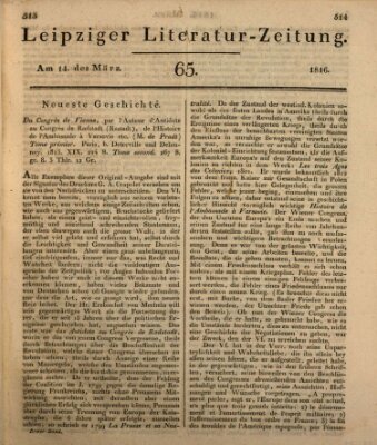 Leipziger Literaturzeitung Donnerstag 14. März 1816