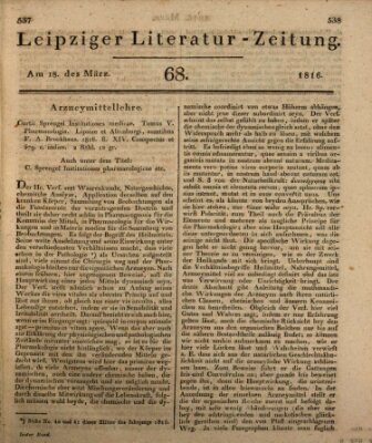 Leipziger Literaturzeitung Montag 18. März 1816