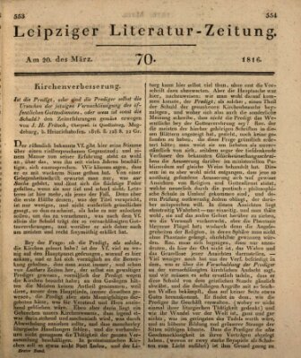 Leipziger Literaturzeitung Mittwoch 20. März 1816