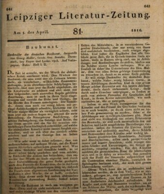 Leipziger Literaturzeitung Montag 1. April 1816